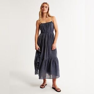 Abercrombie & Fitch Polka Dot Low Back Maxi Dress Size Small Blue Tiered AF